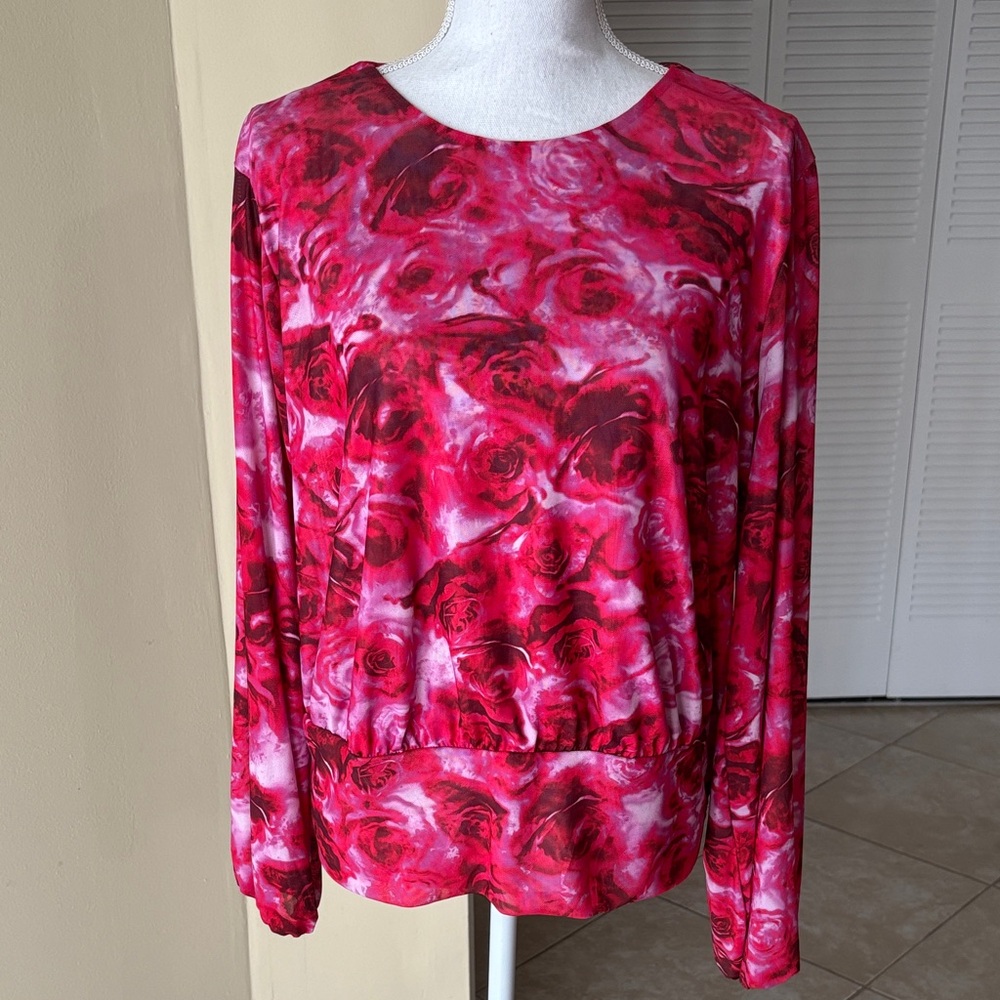 Bar III Red Rose Print Blouse